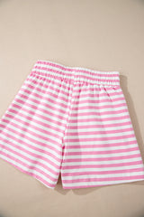 Pink Stripe Kangaroo Pocket Hoodie and Wide Leg Shorts Set Short Sets JT's Designer Fashion