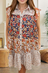 Beige Plus Size Floral Patchwork Button Front Collared Mini Dress Beige 100%Polyester Plus Size Mini Dresses JT's Designer Fashion