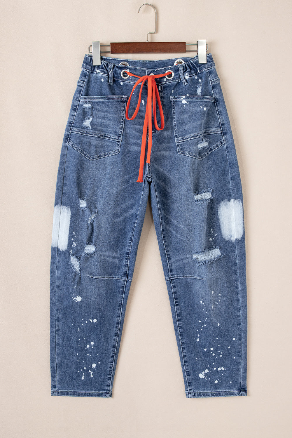 Ashleigh Blue Ripped Splattering Paint Rope Waist Cropped Straight Jeans Jeans JT's Designer Fashion