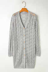 Gray Hollow Out Buttons Front Long Cardigan Cardigans JT's Designer Fashion