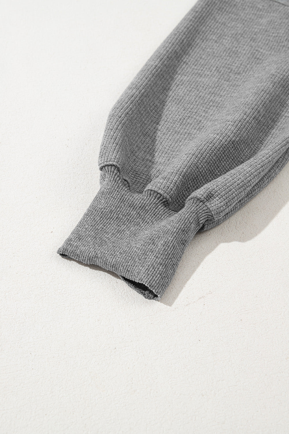Gray Waffle knit Bishop Sleeve Split Oversized Top Long Sleeve Tops JT's Designer Fashion