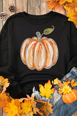 Black Thanksgiving Pumpkin Graphic Drop Shoulder Sweatshirt Graphic Sweatshirts JT's Designer Fashion