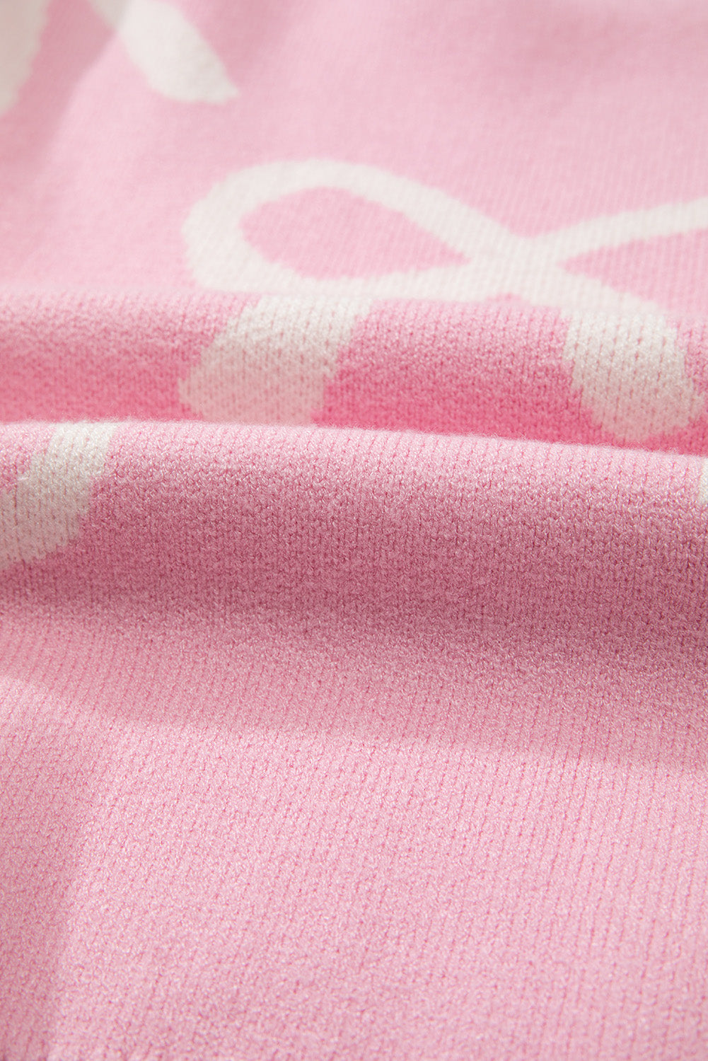 Pink Pearl Beaded Bowknot Pattern Distressed Split Hem Sweater Sweaters JT's Designer Fashion