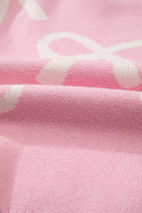 Pink Pearl Beaded Bowknot Pattern Distressed Split Hem Sweater Sweaters JT's Designer Fashion