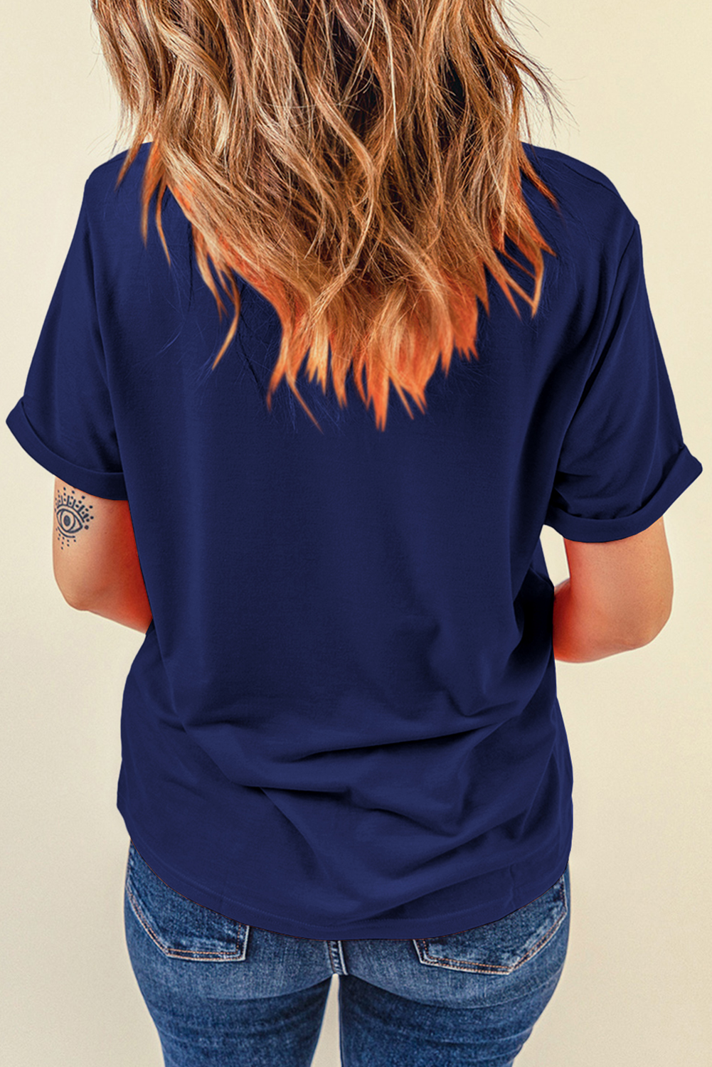 Blue USA Bow Printed Casual Cotton Blend T Shirt Graphic Tees JT's Designer Fashion