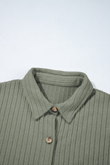 Mist Green Thermal Ribbed Texture Drop Shoulder Button Up Shacket Jackets JT's Designer Fashion