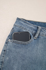 Beau Blue Slightly Distressed Ankle-length Straight Jeans Jeans JT's Designer Fashion