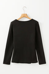 Black Solid Scoop Neck Slim Fit Thermal Top Long Sleeve Tops JT's Designer Fashion