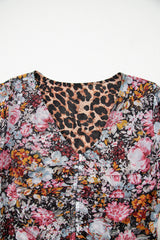 Brown Mesh Leopard Floral Reversible V Neck Short Sleeve Dress Dresses JT's Designer Fashion