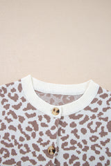 Khaki Leopard Drop Shoulder Chunky Knitted Cardigan Sweater Cardigans JT's Designer Fashion