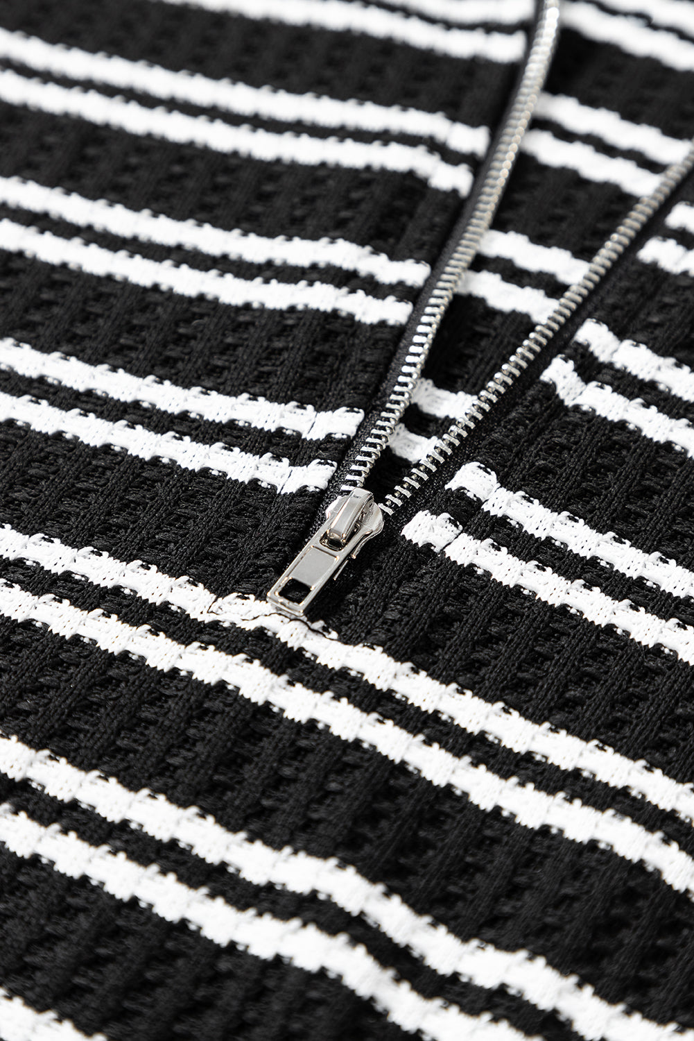 Black Stripe Textured Quarter Zip Collar Long Sleeve Top Long Sleeve Tops JT's Designer Fashion