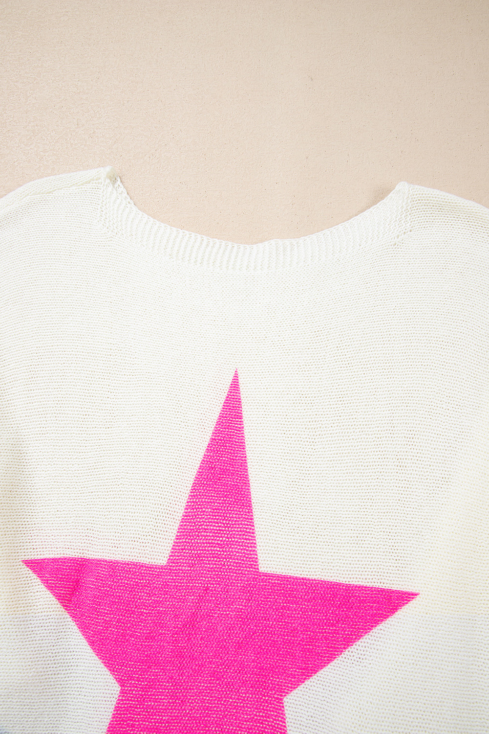 White Star Pattern Colorblock Striped Edge Drop Shoulder Sweater Sweaters JT's Designer Fashion
