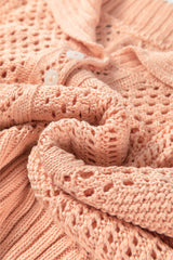 Apricot Pink Hollowed Knit 3/4 Dolman Sleeve Buttoned Collared Sweater Cardigans JT's Designer Fashion