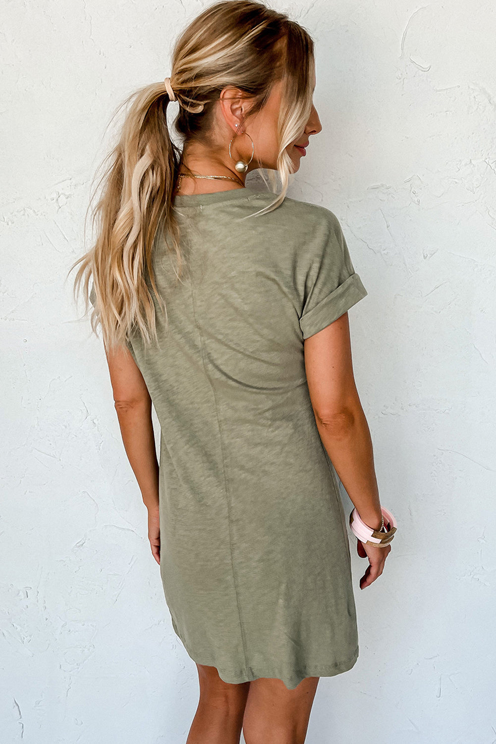 Laurel Green Folded Sleeve Twisted Mini T-Shirt Dress T Shirt Dresses JT's Designer Fashion