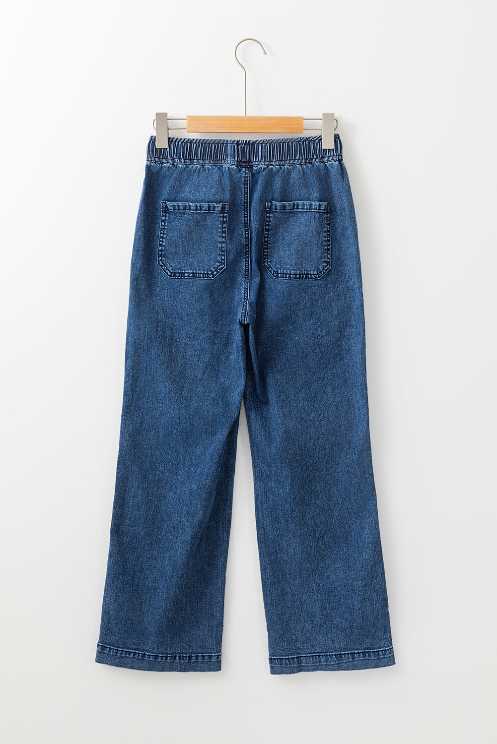 Sail Blue Mineral Wash Drawstring Elastic Waistband Loose Straight Denim Pants Jeans JT's Designer Fashion