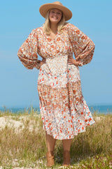 Khaki Plus Size Floral Tiered Ruffle Maxi Dress Plus Size Maxi Dresses JT's Designer Fashion