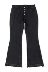 Black High Waist Button Front Flare Jeans Jeans JT's Designer Fashion