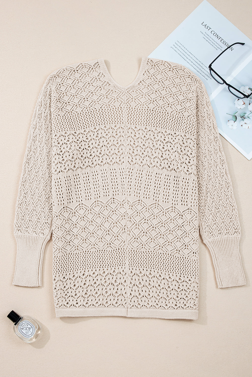 Jet Stream Mix Pattern Hollowed Knit Open Front Cardigan Sweaters JT's Designer Fashion