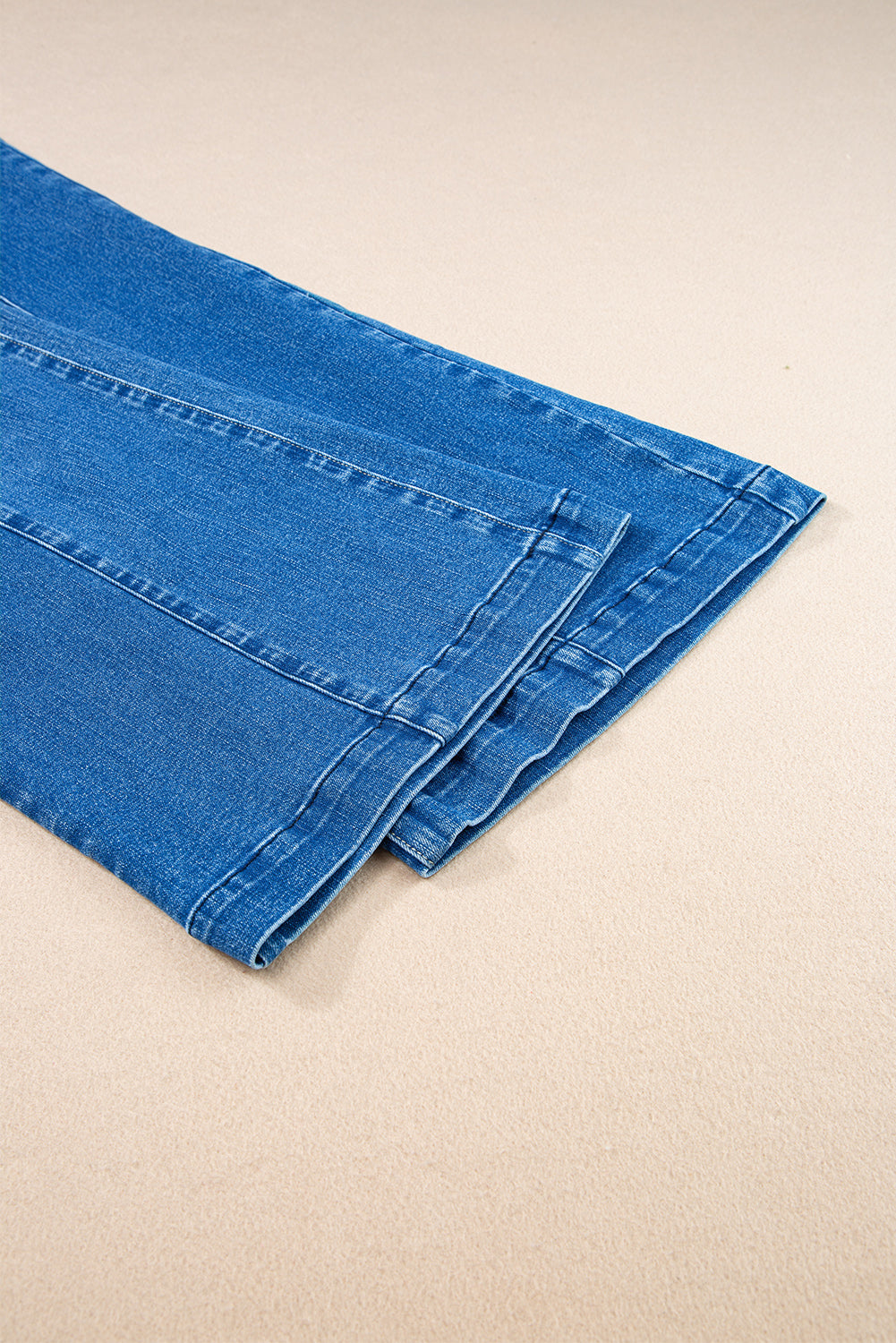Dark Blue Plain Seam Detail Flared Bottom Ankle Length Jeans Jeans JT's Designer Fashion