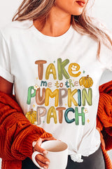 White Take Me To The Pumpkin Patch Cotton Blend T Shirt Graphic Tees JT's Designer Fashion