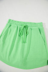 Light Green French Terry Drawstring Mini Skort with Pockets Skirts & Petticoat JT's Designer Fashion