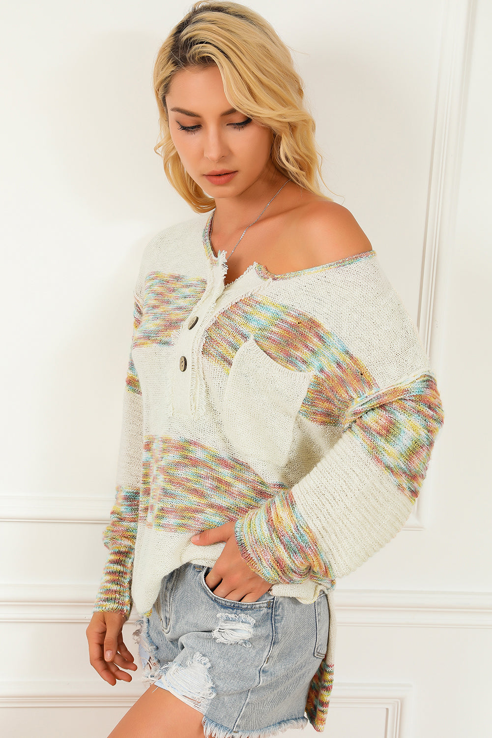 Multicolor Space Dye Henley Knit Sweater Sweaters & Cardigans JT's Designer Fashion