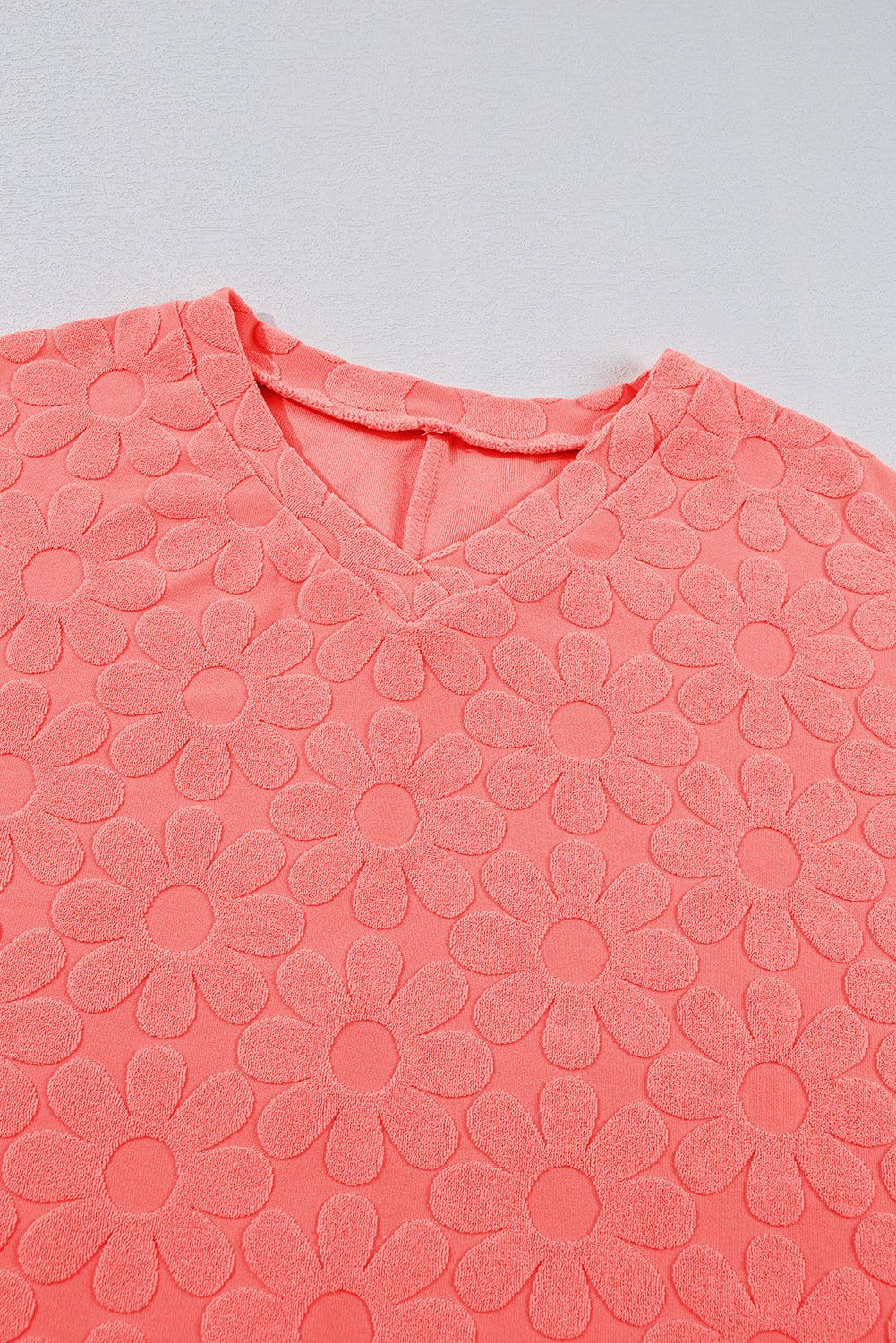 Apricot Pink Oversized Floral Jacquard V Neck Long Sleeve Top Long Sleeve Tops JT's Designer Fashion