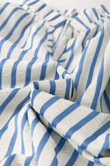 Sky Blue Stripe Knotted Bracelet Sleeve Notched Neck Shift Mini Dress Mini Dresses JT's Designer Fashion