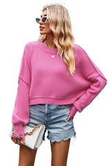 Ribbed Trim Drop Shoulder Baggy Sweater Sweaters & Cardigans JT's Designer Fashion