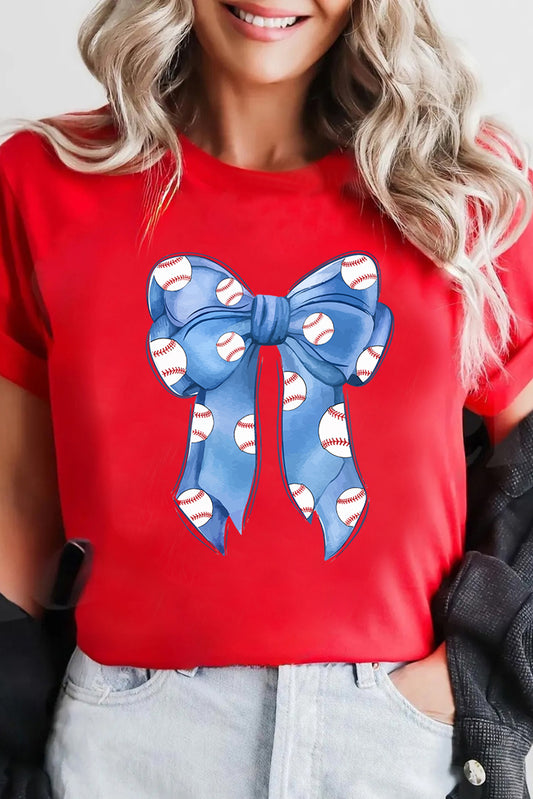 Red Rugby Bowknot Graphic Crew Neck Tee Graphic Tees JT's Designer Fashion