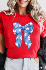 Red Rugby Bowknot Graphic Crew Neck Tee Graphic Tees JT's Designer Fashion