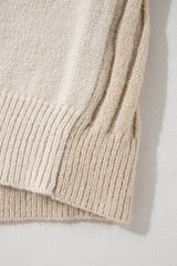 Khaki Cable Knit Colorblock Crew Neck Drop Shoulder Sweater Sweaters JT's Designer Fashion