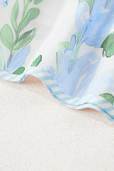 Sky Blue Floral Contrast Edge Layered Short Sleeve Mini Dress Floral Dresses JT's Designer Fashion