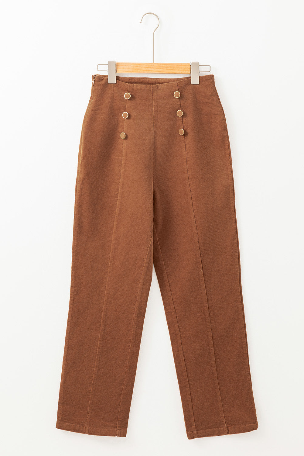 Chestnut Solid Color Double Breasted Straight Leg Pants Pants & Culotte JT's Designer Fashion