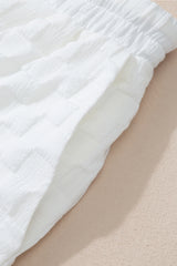 White Textured Split Neck Top and Drawstring Shorts Set Short Sets JT's Designer Fashion