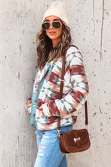 Fiery Red Western Aztec Buttoned Zipper Pockets Fleece Jacket Jackets JT's Designer Fashion
