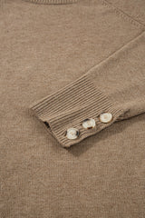 Camel Buttoned Bishop Sleeve Crew Neck Sweater Sweaters JT's Designer Fashion