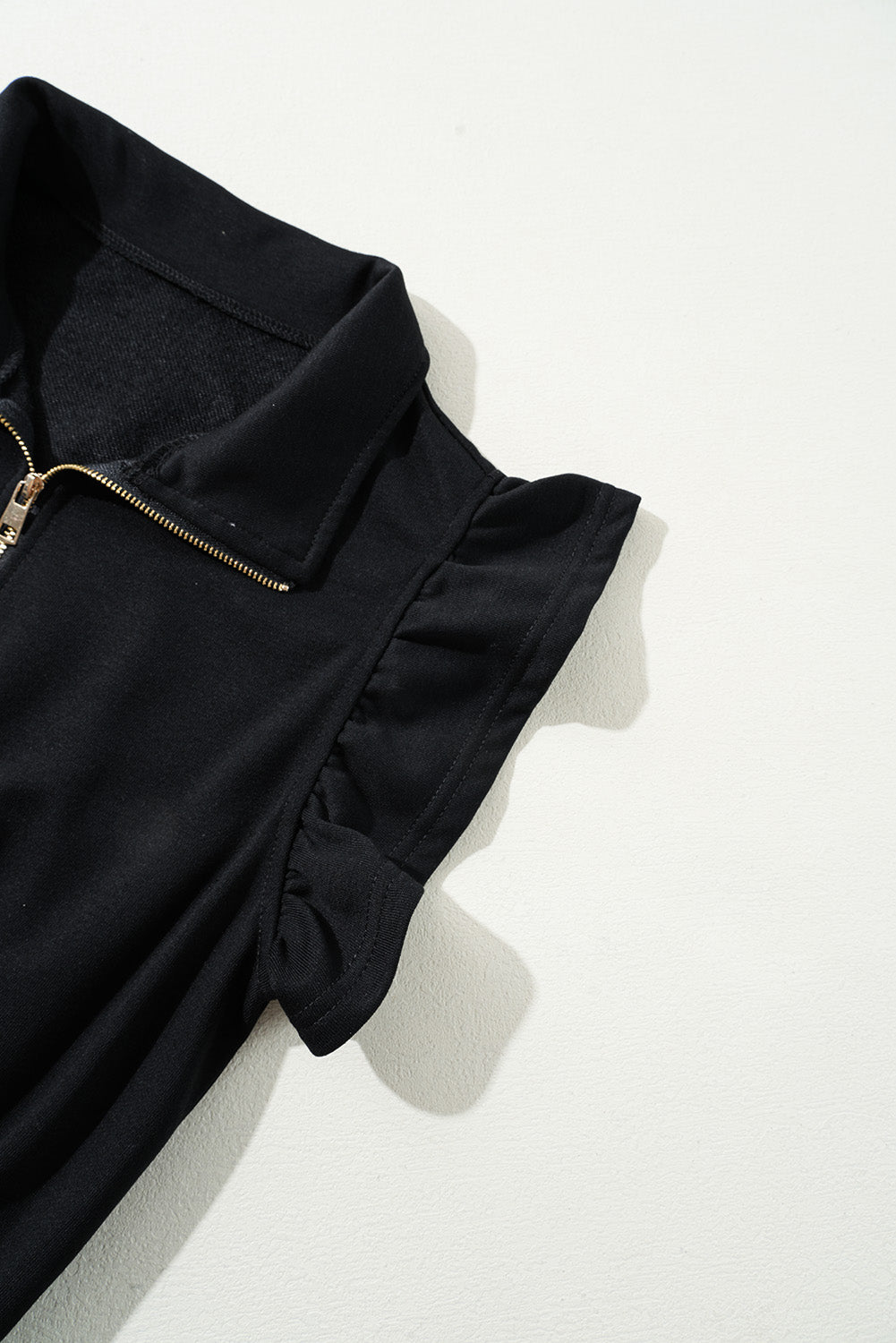 Black Zipper Flutter Sleeve Drawstring High Waist Jumpsuit Jumpsuits & Rompers JT's Designer Fashion