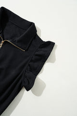 Black Zipper Flutter Sleeve Drawstring High Waist Jumpsuit Jumpsuits & Rompers JT's Designer Fashion