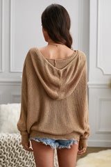 Khaki Zipper V-neck Dropped Sleeve Hooded Solid Sweater Sweaters & Cardigans JT's Designer Fashion