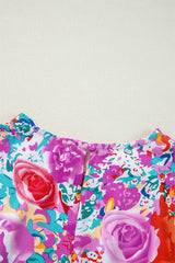 Purple Floral Keyhole Back Long Sleeve Belted Dress Floral Dresses JT's Designer Fashion