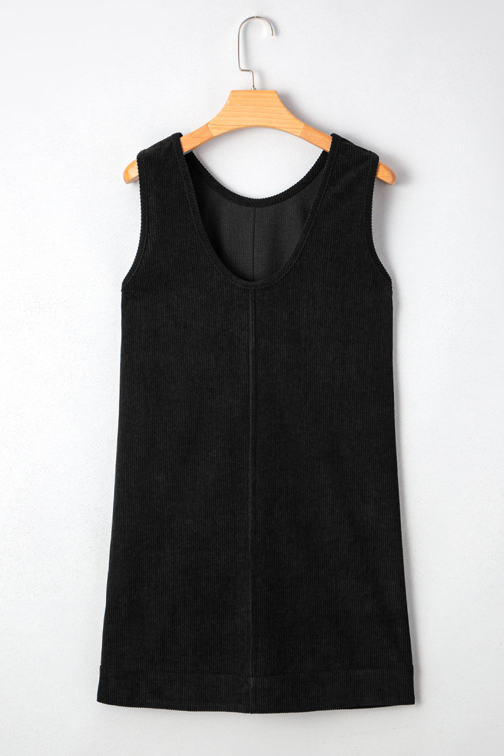Black Corduroy Sleeveless Mini Dress With Patched Pockets Mini Dresses JT's Designer Fashion