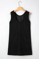 Black Corduroy Sleeveless Mini Dress With Patched Pockets Mini Dresses JT's Designer Fashion