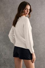 White Buttoned Bishop Sleeve Crew Neck Sweater Sweaters JT's Designer Fashion