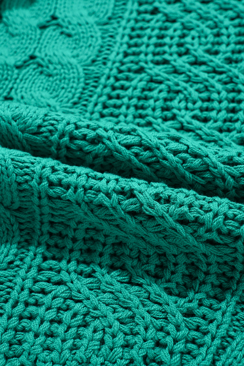 Sea Green Cable Knit V Neck Contrast Drawstring Hooded Sweater Sweaters JT's Designer Fashion