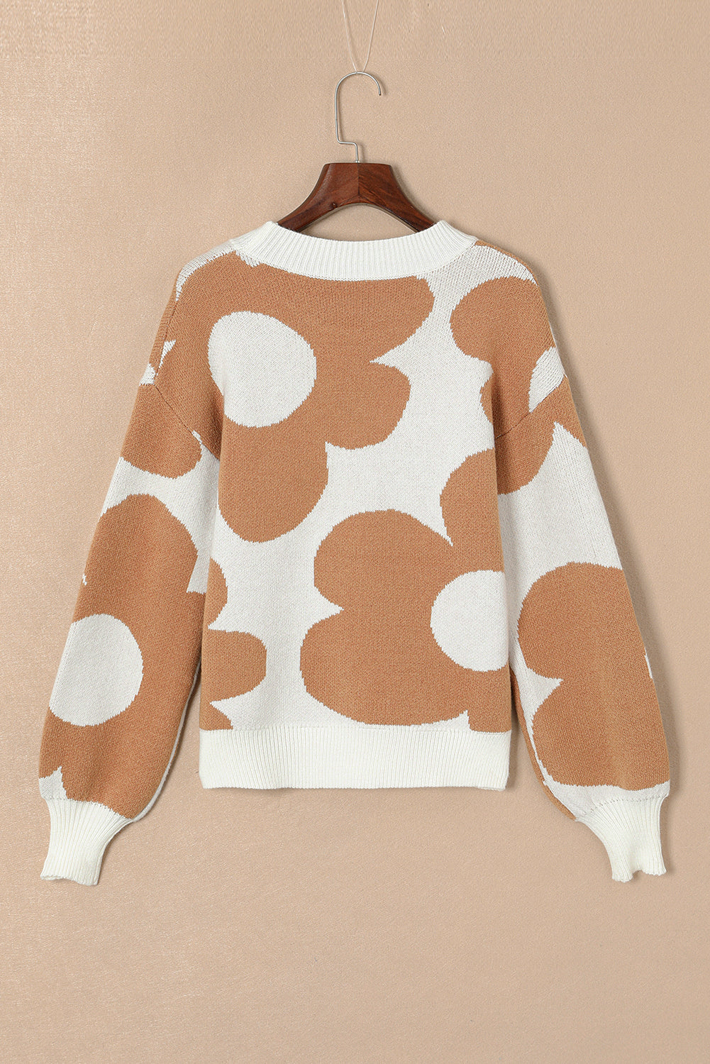 Khaki Big Flower Pattern Drop Shoulder Sweater Sweaters JT's Designer Fashion