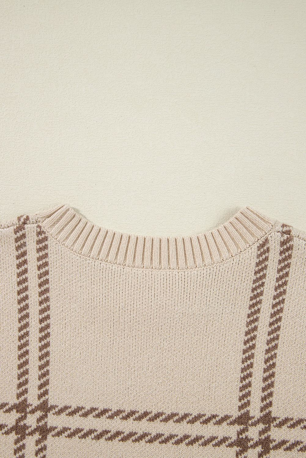 Khaki Plaid Pattern Knitted Drop Shoulder Sweater Sweaters JT's Designer Fashion