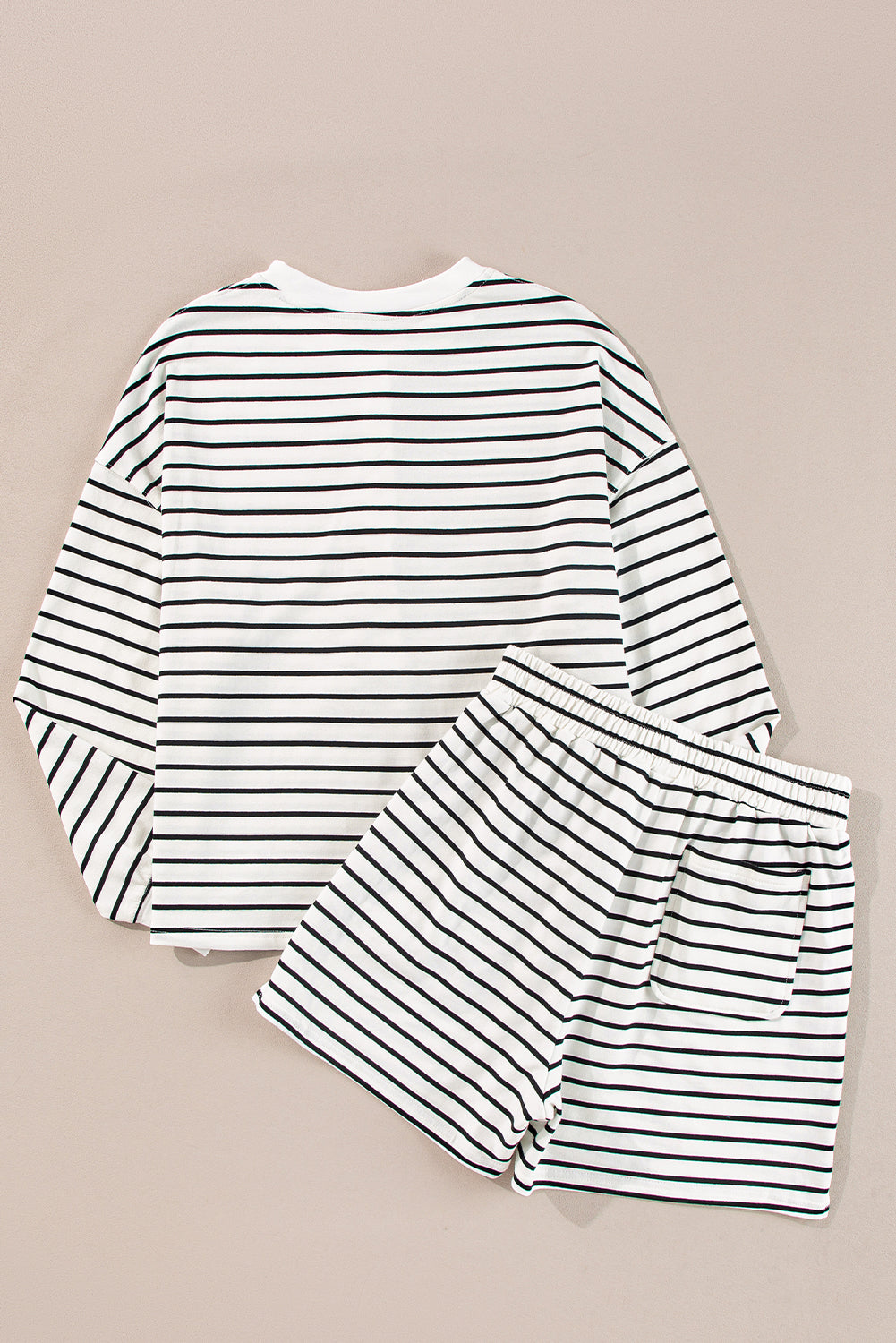 Black white Stripes Printed Half Button Long Sleeve Top and Shorts Set Short Sets JT's Designer Fashion