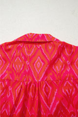 Strawberry Pink Western Aztec Geometric Ruffled 3/4 Sleeve Shirt Blouses & Shirts JT's Designer Fashion