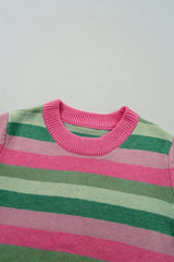 Green Color Block Ribbed Edge Round Neck Sweater Sweaters JT's Designer Fashion